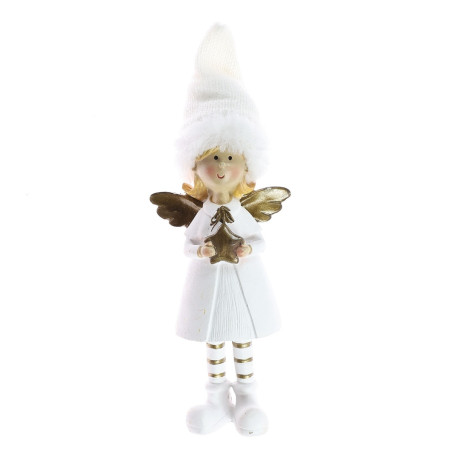 Figurina decorativa Craciun, model ingeras, alb + auriu, 7.5 x 4 x 21 cm, D383458-2