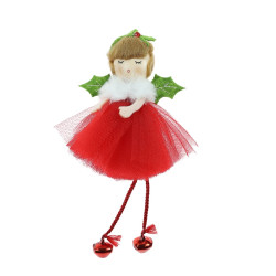 Figurina decorativa Craciun, model ingeras, rosu + alb + verde, inaltime 13 cm, 66660005