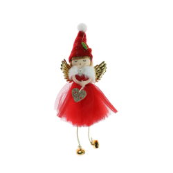 Figurina decorativa Craciun, model ingeras, rosu + auriu, inaltime 17 cm, 66660006