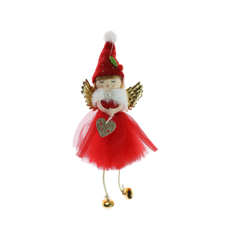 Figurina decorativa Craciun, model ingeras, rosu + auriu, inaltime 17 cm, 66660006