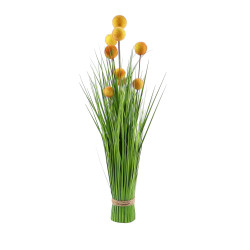 Aranjament flori artificiale W820, iarba + flori, panza + plastic, galben, H 60 cm