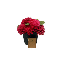 Aranjament flori naturale uscate Crimson Elegance, ghiveci ceramic, mix culori, 16 cm