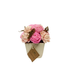 Aranjament flori naturale uscate Pink Mood, ghiveci ceramic, mix culori, 16 cm