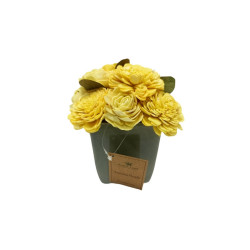 Aranjament flori naturale uscate Sunshine Bliss, ghiveci ceramic, mix culori, 16 cm