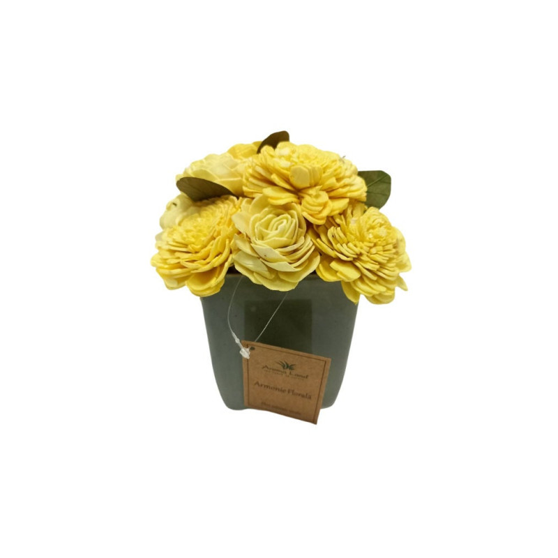 Aranjament flori naturale uscate Sunshine Bliss, ghiveci ceramic, mix culori, 16 cm