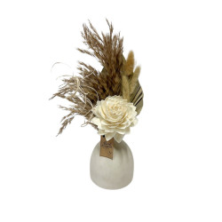 Aranjament flori si plante naturale uscate, White Glow, vaza ceramica, mix culori, 30 cm