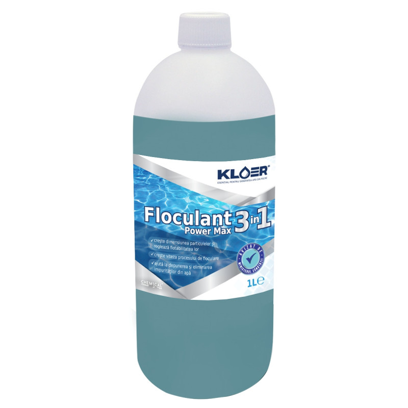 Floculant Power Max 3 in 1, Kloer, lichid, pentru apa piscina, 1 L Floculant Power Max 3 in 1, Kloer, lichid, pentru apa piscina, 1 L