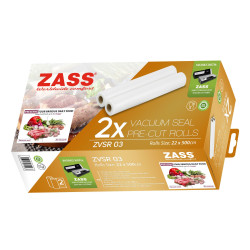 Folie pentru aparat de vidat alimente, tip rola, Zass ZVSR 03, 22 x 500 cm, grosime 0.18 mm, rezistenta la caldura si frig, fara