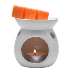 Aromatizor si ceara parfumata Blissful, Aroma Land, ceramica, alb, aroma portocala + cuisoare