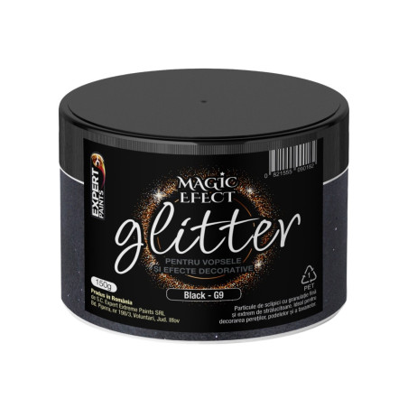 Fulgi colorati cu sclipici pentru vopsele si efecte decorative, interior, Magic Efect glitter, black G9 / negru, 150 g