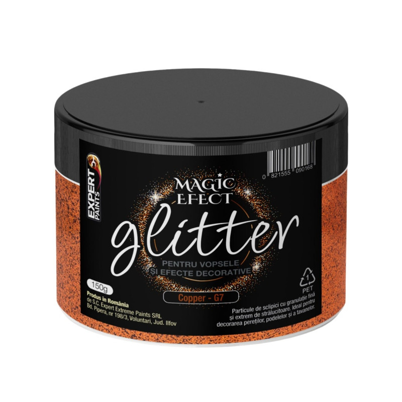 Fulgi colorati cu sclipici pentru vopsele si efecte decorative, interior, Magic Efect glitter, cooper G7 / maro, 150 g