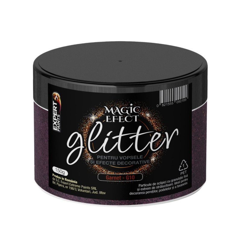 Fulgi colorati cu sclipici pentru vopsele si efecte decorative, interior, Magic Efect glitter, garnet G10 / mov, 150 g