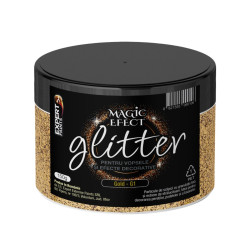 Fulgi colorati cu sclipici pentru vopsele si efecte decorative, interior, Magic Efect glitter, gold G1 / auriu, 150 g