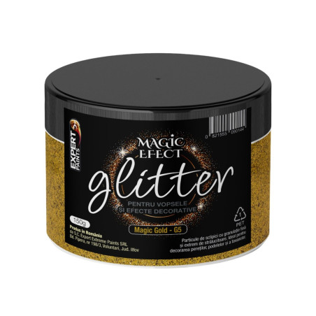 Fulgi colorati cu sclipici pentru vopsele si efecte decorative, interior, Magic Efect glitter, magic gold G5 / auriu, 150 g