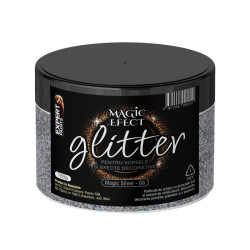 Fulgi colorati cu sclipici pentru vopsele si efecte decorative, interior, Magic Efect glitter, magic silver G6 / argintiu, 150 g