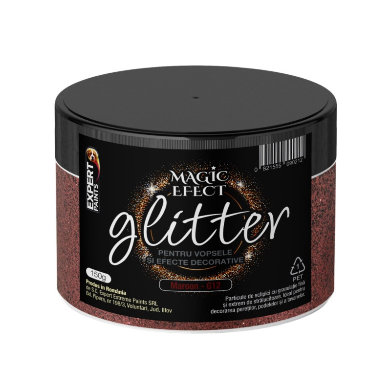 Fulgi colorati cu sclipici pentru vopsele si efecte decorative, interior, Magic Efect glitter, maroon G12 / maro, 150 g