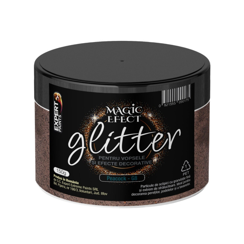 Fulgi colorati cu sclipici pentru vopsele si efecte decorative, interior, Magic Efect glitter, peacock G8 / maro, 150 g