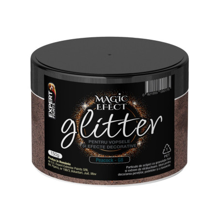 Fulgi colorati cu sclipici pentru vopsele si efecte decorative, interior, Magic Efect glitter, peacock G8 / maro, 150 g