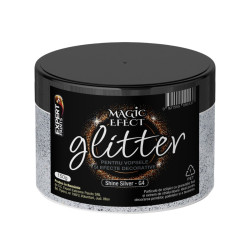 Fulgi colorati cu sclipici pentru vopsele si efecte decorative, interior, Magic Efect glitter, shine silver G4 / argintiu, 150 g