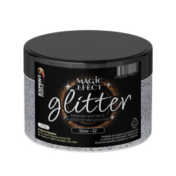 Fulgi colorati cu sclipici pentru vopsele si efecte decorative, interior, Magic Efect glitter, silver G2 / argintiu, 150 g