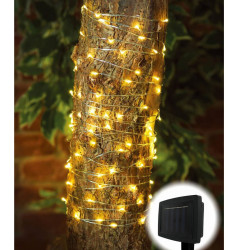 Ghirlanda luminoasa cu panou solar Hoff, exterior, 100 LED-uri cu lumina calda, 9.9 m, functie statica si flash