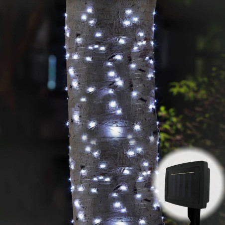 Ghirlanda luminoasa cu panou solar Hoff, exterior, 100 LED-uri cu lumina rece, 12.9 m, functie statica si flash