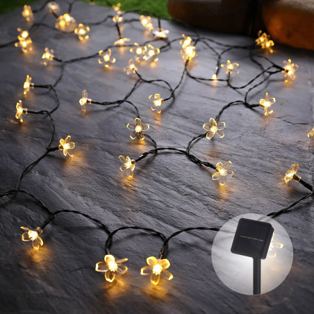 Ghirlanda luminoasa cu panou solar Hoff, exterior, 50 LED-uri cu lumina calda, 7.9 m, functie statica si flash