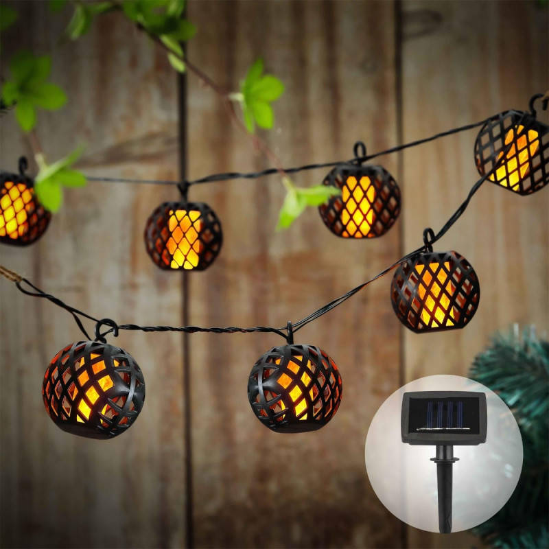 Ghirlanda luminoasa cu panou solar Hoff, exterior, 7 globuri cu 70 LED-uri, lumina calda, efect flacara, 1.8 m