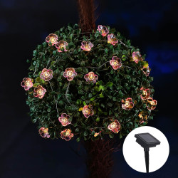Ghirlanda luminoasa cu panou solar Hoff, exterior, flori roz, 25 LED-uri cu lumina calda, 5.4 m, functie statica si flash