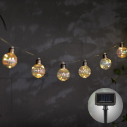 Ghirlanda luminoasa cu panou solar Hoff, exterior, glob opal, 10 LED-uri cu lumina calda, 4.8 m, functie statica si flash