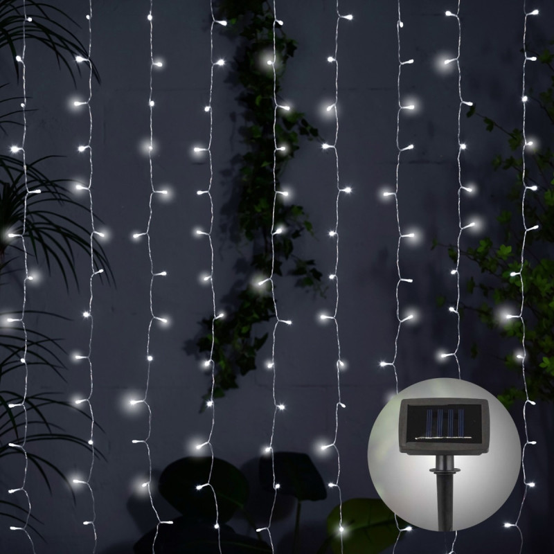 Ghirlanda luminoasa cu panou solar Hoff, exterior, perdea, 266 LED-uri cu lumina rece, 3.8 m, functie statica si flash