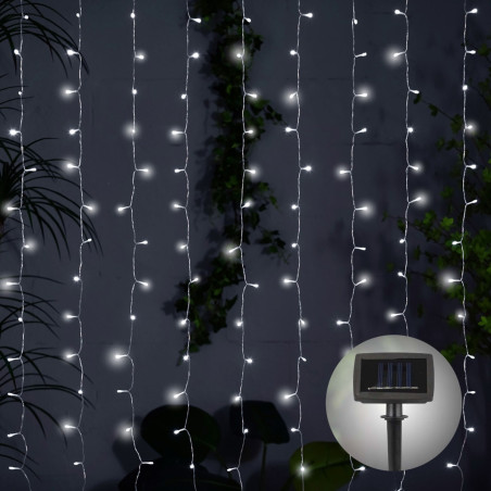 Ghirlanda luminoasa cu panou solar Hoff, exterior, perdea, 266 LED-uri cu lumina rece, 3.8 m, functie statica si flash