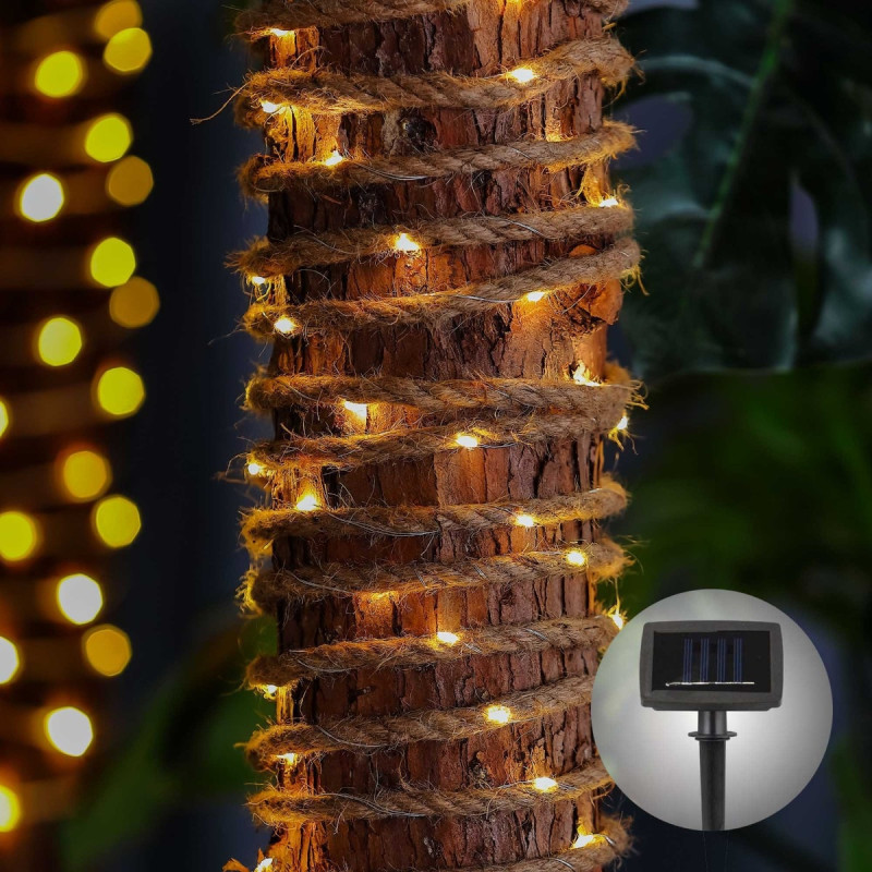 Ghirlanda luminoasa cu panou solar Hoff, exterior, sfoara, 55 LED-uri cu lumina calda, 10 m, functie statica si flash