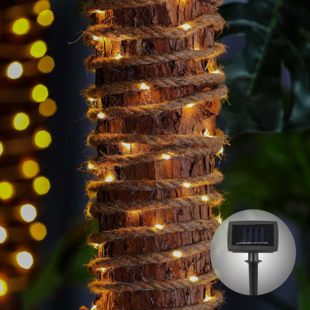 Ghirlanda luminoasa cu panou solar Hoff, exterior, sfoara, 55 LED-uri cu lumina calda, 10 m, functie statica si flash