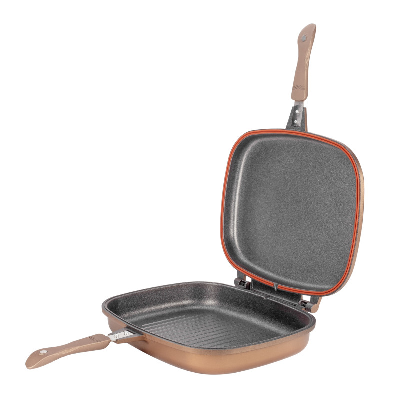 Grill dublu Neoklein DGR36, aluminiu, invelis titan antiaderent, 36 cm, auriu