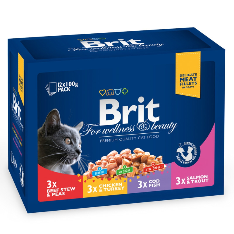 Hrana umeda pentru pisici, Brit Family Variety, adult, diverse arome, 12 x 100g