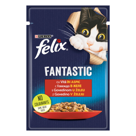 Hrana umeda pentru pisici, Felix Fantastic, adult, carne de vita in aspic, 85g