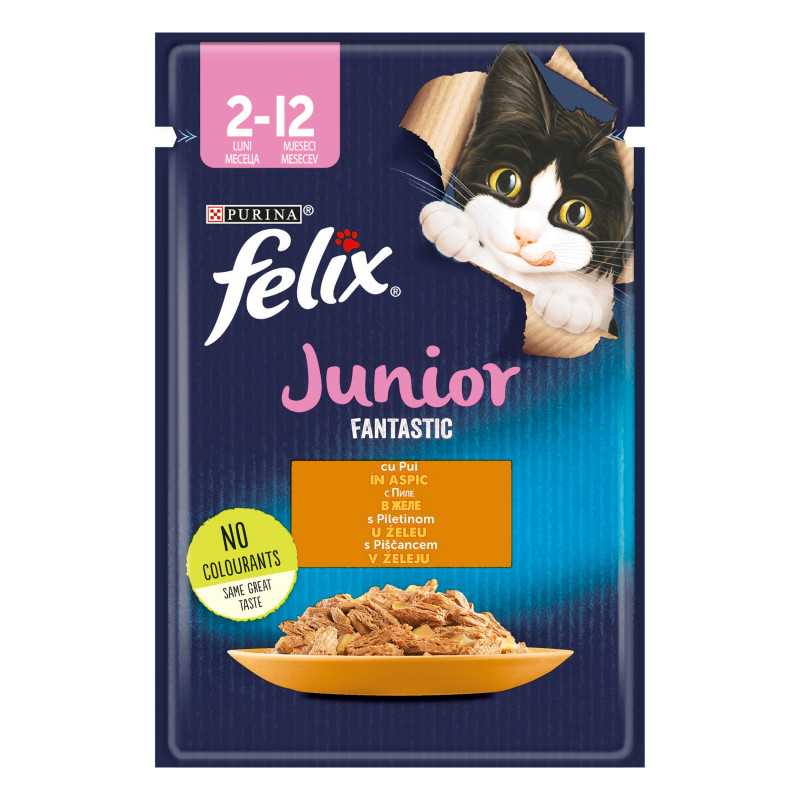 Hrana umeda pentru pisici, Felix Fantastic Junior, junior, carne de pui in aspic, 85g Hrana umeda pentru pisici, Felix Fantastic Junior, junior, carne de pui in aspic, 85g