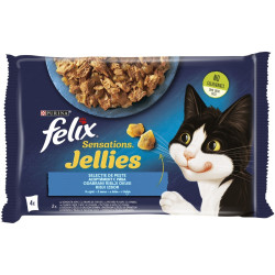 Hrana umeda pentru pisici, Felix Sensations, adult, somon si pastrav in aspic, 4 x 85g