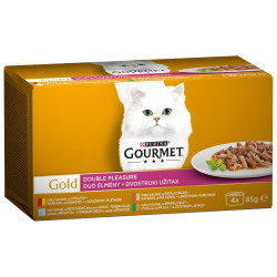 Hrana umeda pentru pisici, Gourmet Gold Duo, adult, carne de vita si pui, rata si curcan, peste si spanac, iepure si ficat, 4 x 