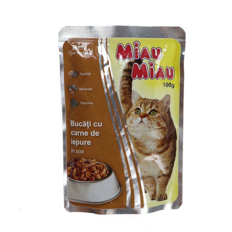 Hrana umeda pentru pisici, Miau Miau, adult, carne de iepure, 100 g Hrana umeda pentru pisici, Miau Miau, adult, carne de iepure, 100 g