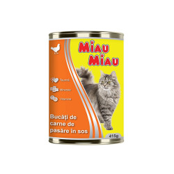 Hrana umeda pentru pisici, Miau Miau, adult, carne de pui, 415g