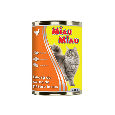 Hrana umeda pentru pisici, Miau Miau, adult, carne de pui, 415g