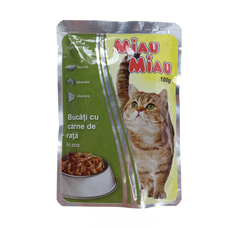 Hrana umeda pentru pisici, Miau Miau, adult, carne de rata, 100g