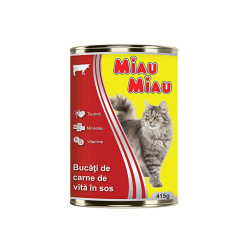 Hrana umeda pentru pisici, Miau Miau, adult, carne de vita, 415g