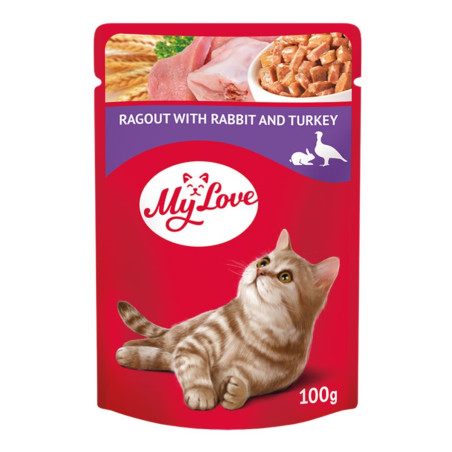 Hrana umeda pentru pisici, My Love, adult, carne de iepure si curcan, 100 g