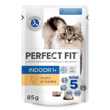 Hrana umeda pentru pisici, Perfect Fit Indoor, adult, carne de pui, 85g, pisici de apartament