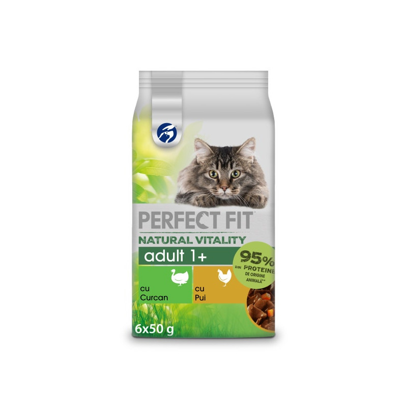 Hrana umeda pentru pisici, Perfect Fit Natural Vitality, carne de pui si curcan, 6 x 50g Hrana umeda pentru pisici, Perfect Fit Natural Vitality, carne de pui si curcan, 6 x 50g