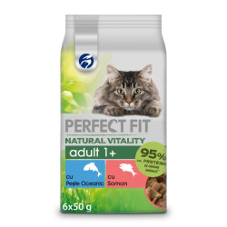 Hrana umeda pentru pisici, Perfect Fit Natural Vitality, somon si peste oceanic, 6 x 50g