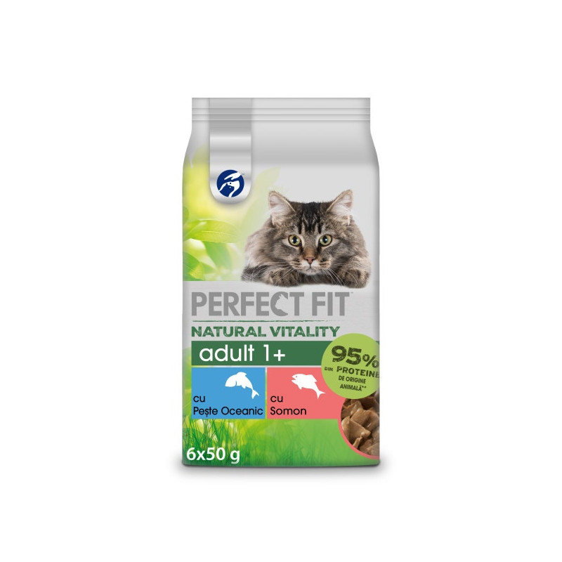 Hrana umeda pentru pisici, Perfect Fit Natural Vitality, somon si peste oceanic, 6 x 50g